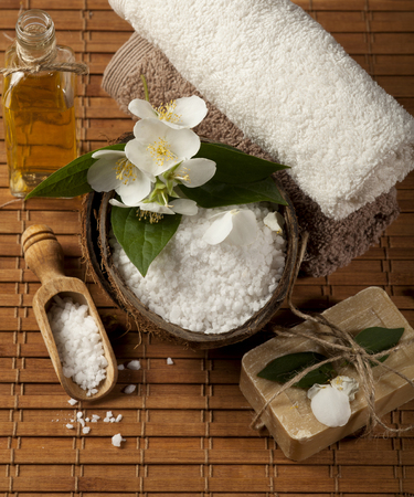 Spa background in the range of brown and white.の写真素材