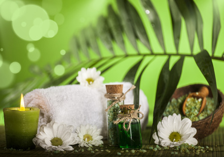 Tropical spa background in the range of green, white and brown.の写真素材