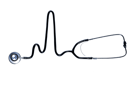 Stethoscope in the shape of heart beat isolated on a white background.の写真素材