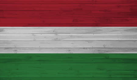 Hungary Flag. Grunge brush stroke with Hungary Flag isolated on grey. Style watercolor drawing and grunge texture.Vector illustration.のイラスト素材
