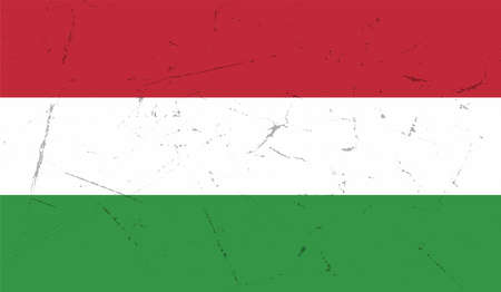 Hungary Flag. Grunge brush stroke with Hungary Flag isolated on grey. Style watercolor drawing and grunge texture.Vector illustration.のイラスト素材