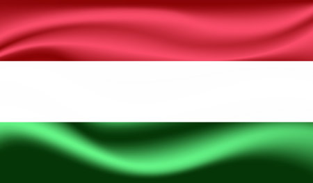 Hungary Flag. Grunge brush stroke with Hungary Flag isolated on grey. Style watercolor drawing and grunge texture.Vector illustration.のイラスト素材