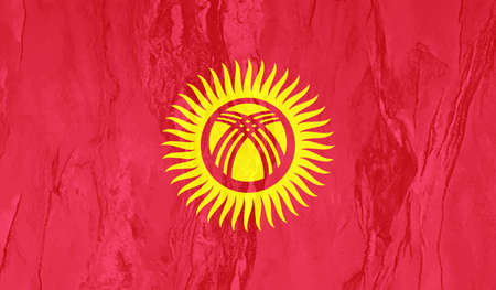 Kyrgyzstan flag with waving grunge texture. Vector background.のイラスト素材