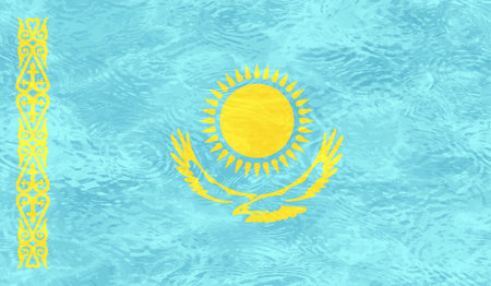 Kazakhstan flag with waving grunge texture. Vector background.のイラスト素材