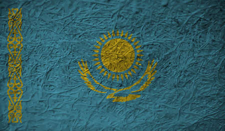 Kazakhstan flag with waving grunge texture. Vector background.のイラスト素材