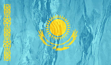 Kazakhstan flag with waving grunge texture. Vector background.のイラスト素材
