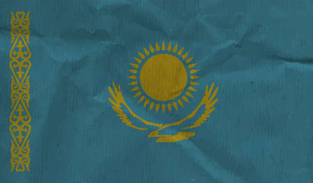 Kazakhstan flag with waving grunge texture. Vector background.のイラスト素材