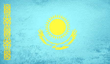Kazakhstan flag with waving grunge texture. Vector background.のイラスト素材