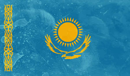 Kazakhstan flag with waving grunge texture. Vector background.のイラスト素材