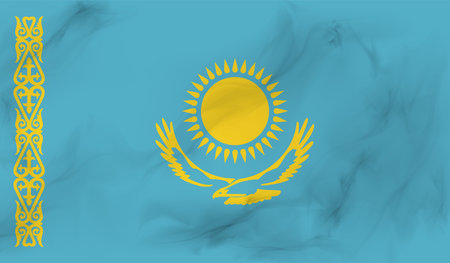 Kazakhstan flag with waving grunge texture. Vector background.のイラスト素材