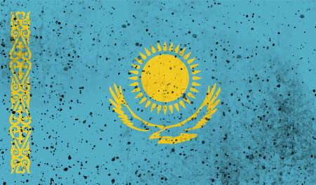Kazakhstan flag with waving grunge texture. Vector background.のイラスト素材