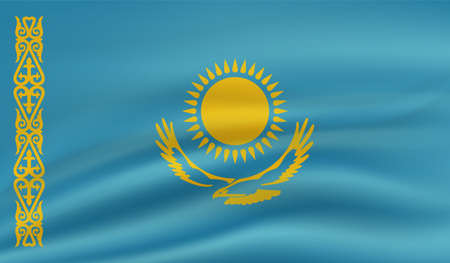 Kazakhstan flag with waving grunge texture. Vector background.のイラスト素材