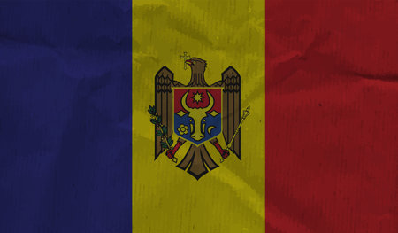 Moldova country flag on wavy silk fabric background panorama - illustrationのイラスト素材