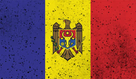 Moldova country flag on wavy silk fabric background panorama - illustrationのイラスト素材