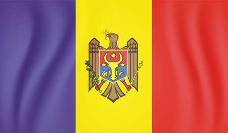 Moldova country flag on wavy silk fabric background panorama - illustrationのイラスト素材