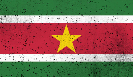 Suriname national flag created in grunge paint styleのイラスト素材