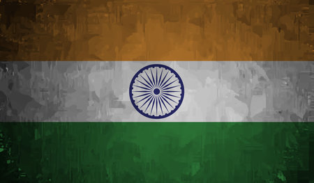 India flag with waving grunge texture. Vector background.のイラスト素材