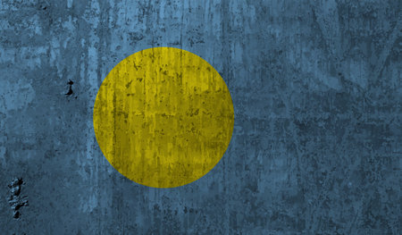 Palau national flag created in grunge styleの写真素材