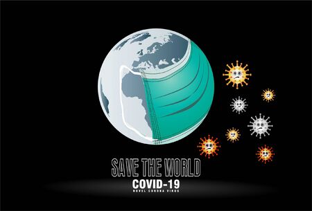 Earth globe wearing a medical mask during COVID-19 pandemic situation, it is a vector file.のイラスト素材