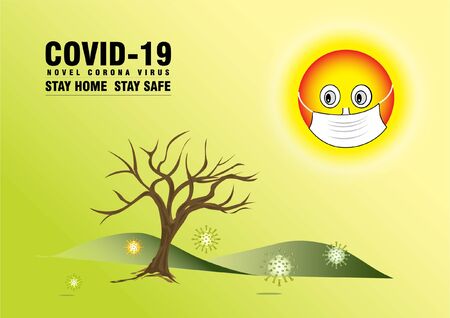 COVID-19 CONCEPT, SUN WEAR THE MASK A PANDEMIC SITUATIONのイラスト素材