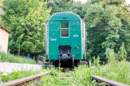 Railway train carriages breeze on the children's railway in Striysky Park in Lvivのeditorial素材