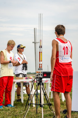 Lviv, Ukraine - August 2015: FAI European championships for space models 2015. Member athlete...