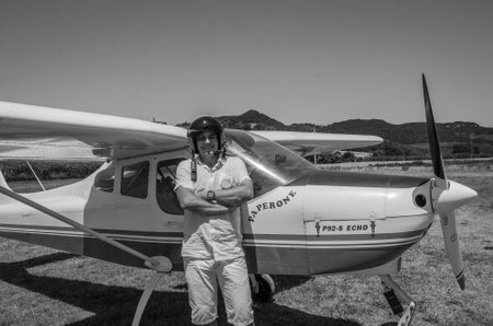 ROMA, ITALY - JULY 2017: Courageous young man Tecnam P92-S Echoのeditorial素材