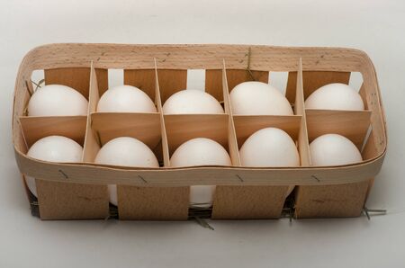 Chicken eggs on a white backgroundの写真素材