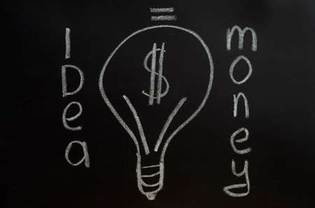 The inscription is white on the blackboard: idea, money