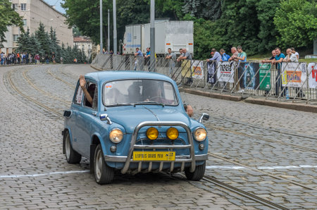 LVIV, UKRAINE - JUNE 2018: Old Soviet vintage retro car ZAZ on car parade through the streets of the cityのeditorial素材