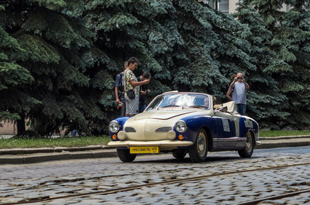 LVIV, UKRAINE - JUNE 2018: Old vintage retro car cabriolet Volkswagen rides through the streets of the cityのeditorial素材