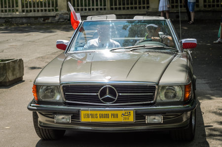 LVIV, UKRAINE - JUNE 2018: Old vintage retro Mercedes car rides through the streets of the city
