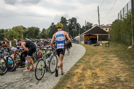 UKRAINE, LVIV - SEPTEMBER 2018: The athlete in the traning of the triathlon competitionのeditorial素材