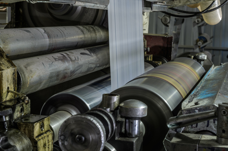 Machine with polyethylene for the production of plastic bagsの写真素材