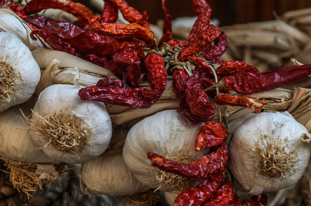Garlic and Red Chili Peppersの写真素材