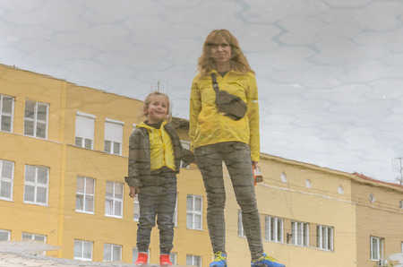 Mirror reflection in the waterの写真素材