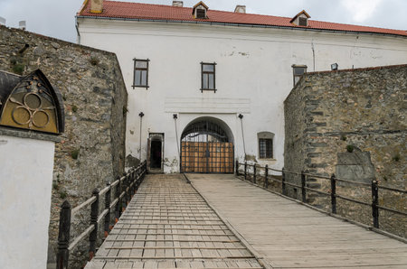MUKACHEVO, UKRAINE - MAY, 2019: Entrance gate to the castle Palanok in Mukachevoのeditorial素材