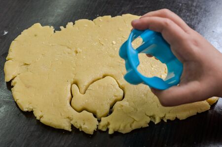 Girl child preparing cookies with figurines