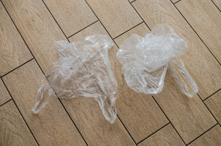 Waste used transparent plastic bagの写真素材