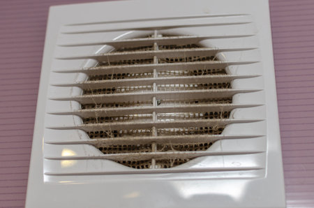 Dirty blades of a household fan are spinning in the apartment