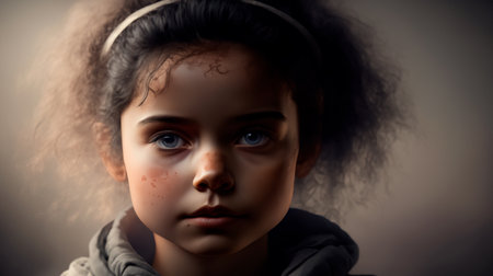 Portrait of a sad little girl with tears on her face.の素材