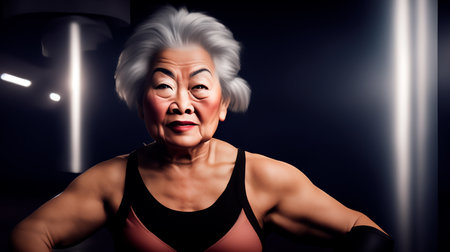 Portrait of a senior Asian woman posing in the studio.の素材