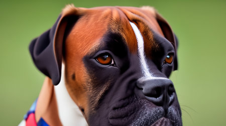 Boxer dog portrait on green background. Selective focus on eyes.の素材