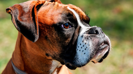 Boxer dog portrait. Close up of a boxer dog looking at the camera.の素材