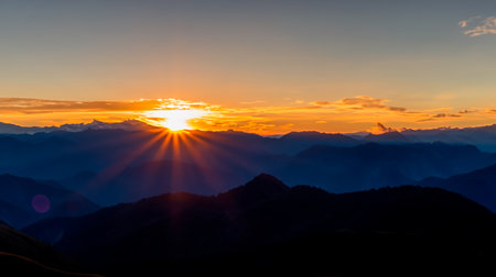 Sunset over the Himalayan range, Annapurna Circuit Trek, Nepalの素材