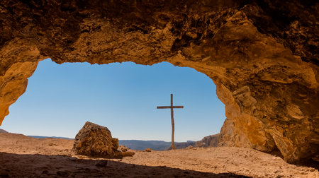 View from the open cave to the crossの素材