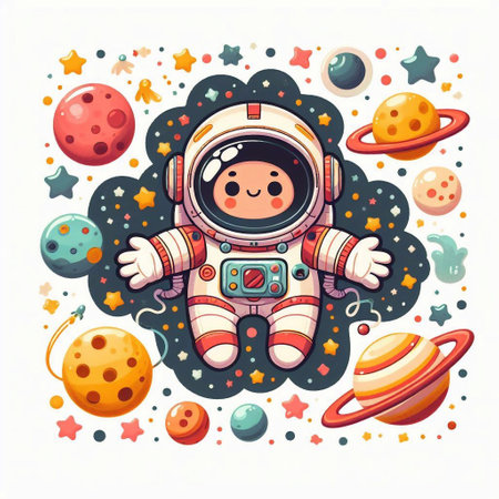 Cartoon Astronaut flies in spaceの素材