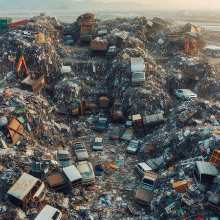 Aerial view of garbage dump with lots of waste and trash.の素材