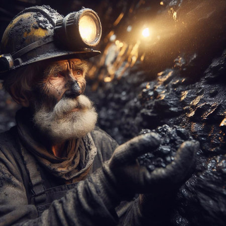 Portrait of a miner in a coal mine. Mining industry.の素材