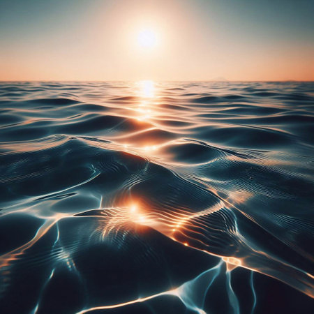 Sunset over the sea with waves and reflection. 3d renderingの素材